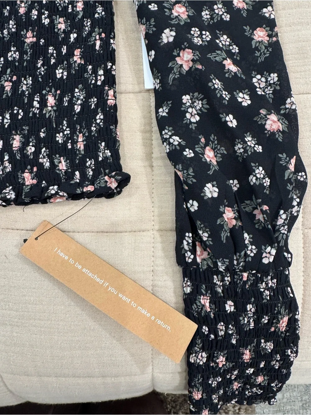 NWT Reformation Smocked Floral Long-Sleeve Top - Black